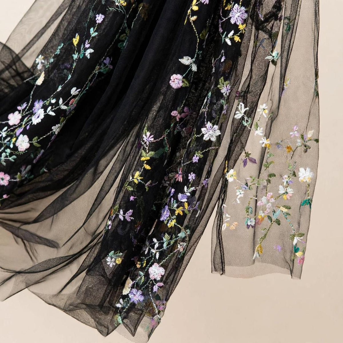 NOOR Black Floral Abaya | Lightweight Embroidered Open Abaya with Sheila | Dubai Luxury - 2 Piece Set