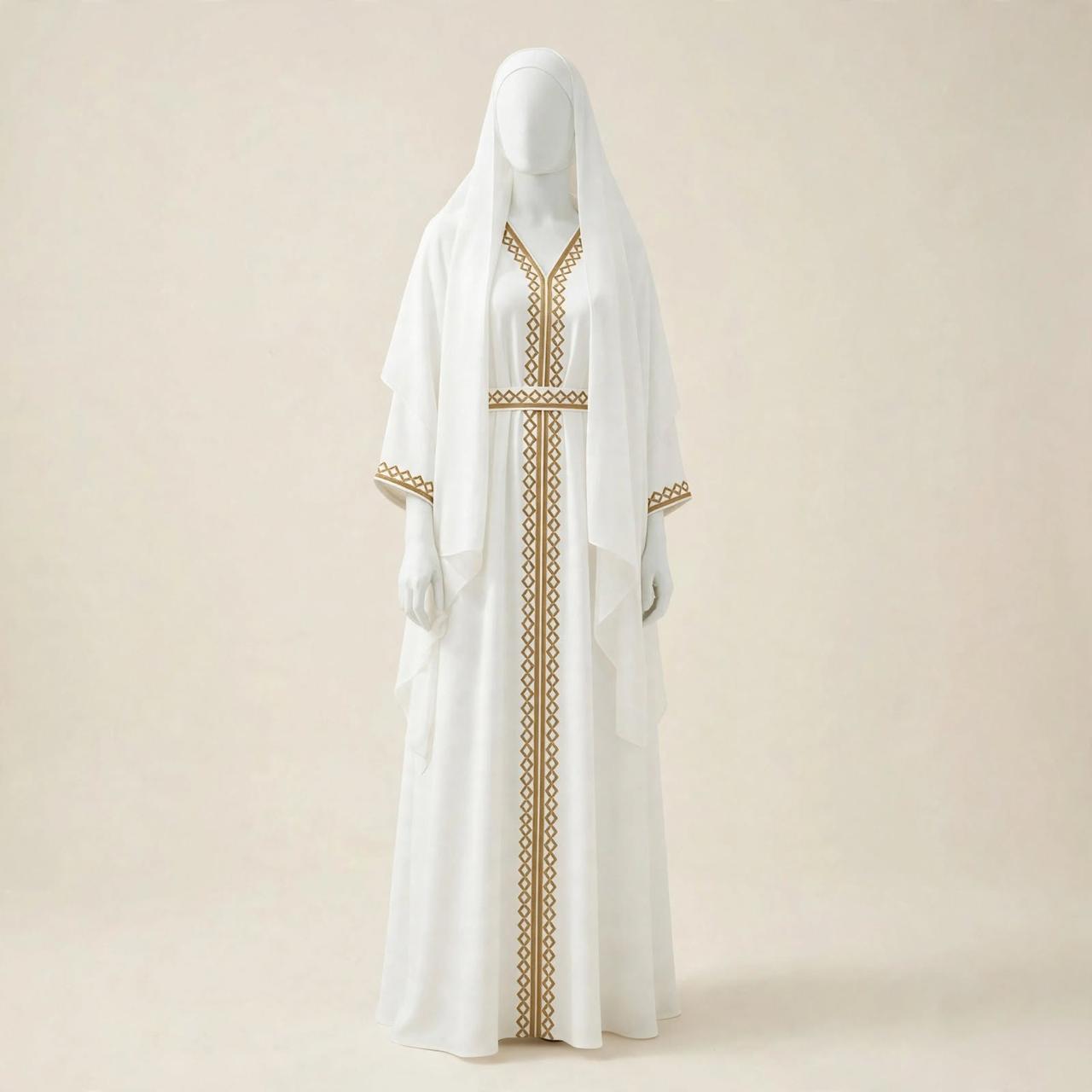 NOOR White Gold Embroidered Kaftan Abaya | Dubai Luxury