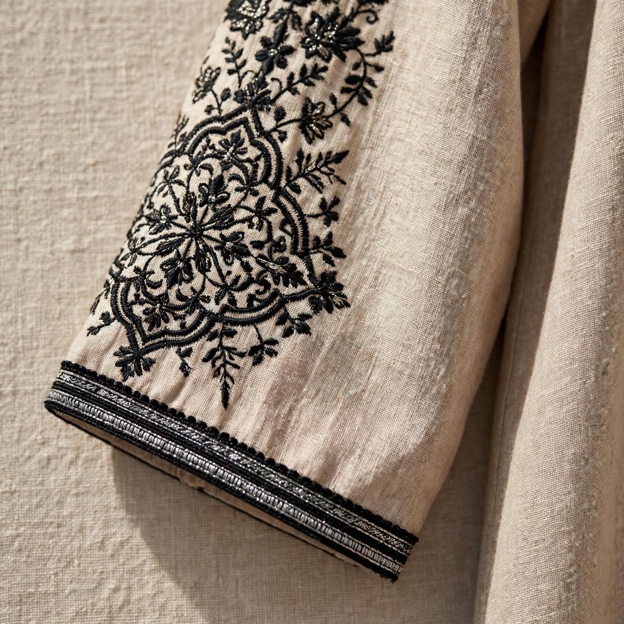 NOOR Beige Black Kaftan Abaya | Dubai Luxury