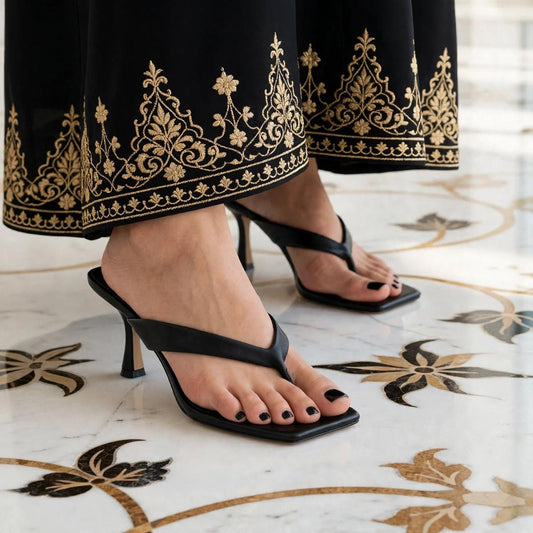 NOOR Black Mule - Square Toe Kitten Heel | Dubai Luxury