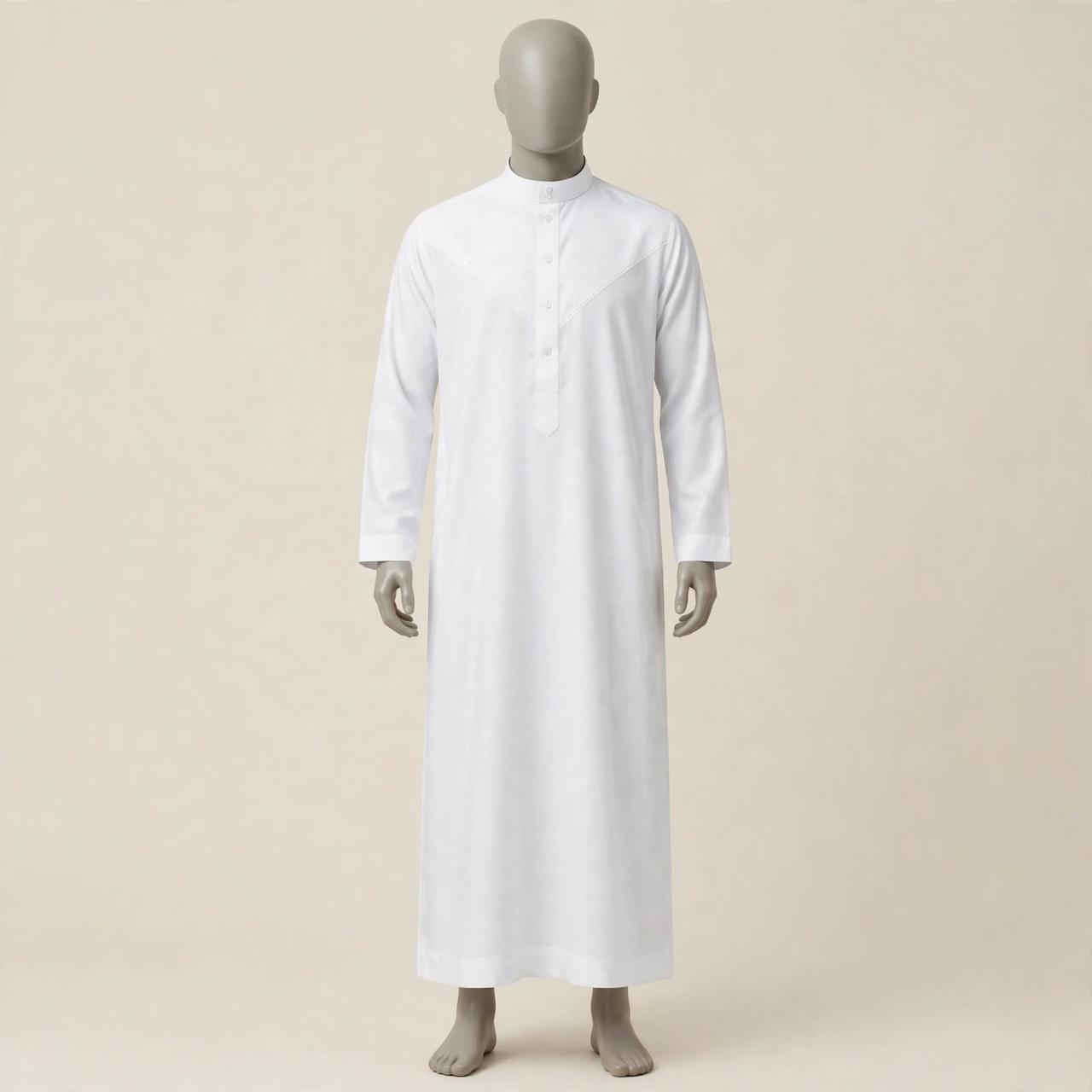 NOOR White Thobe - Embroidered Emirati Kandura | Long Sleeve Arabian Dishdasha