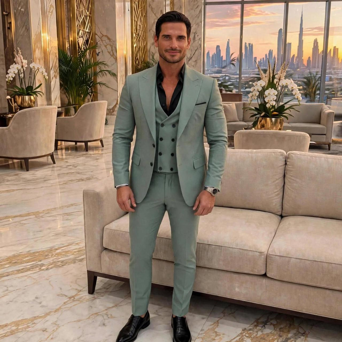 NOOR - Olive Green and Suit | 3-Piece Classic Tuxedo