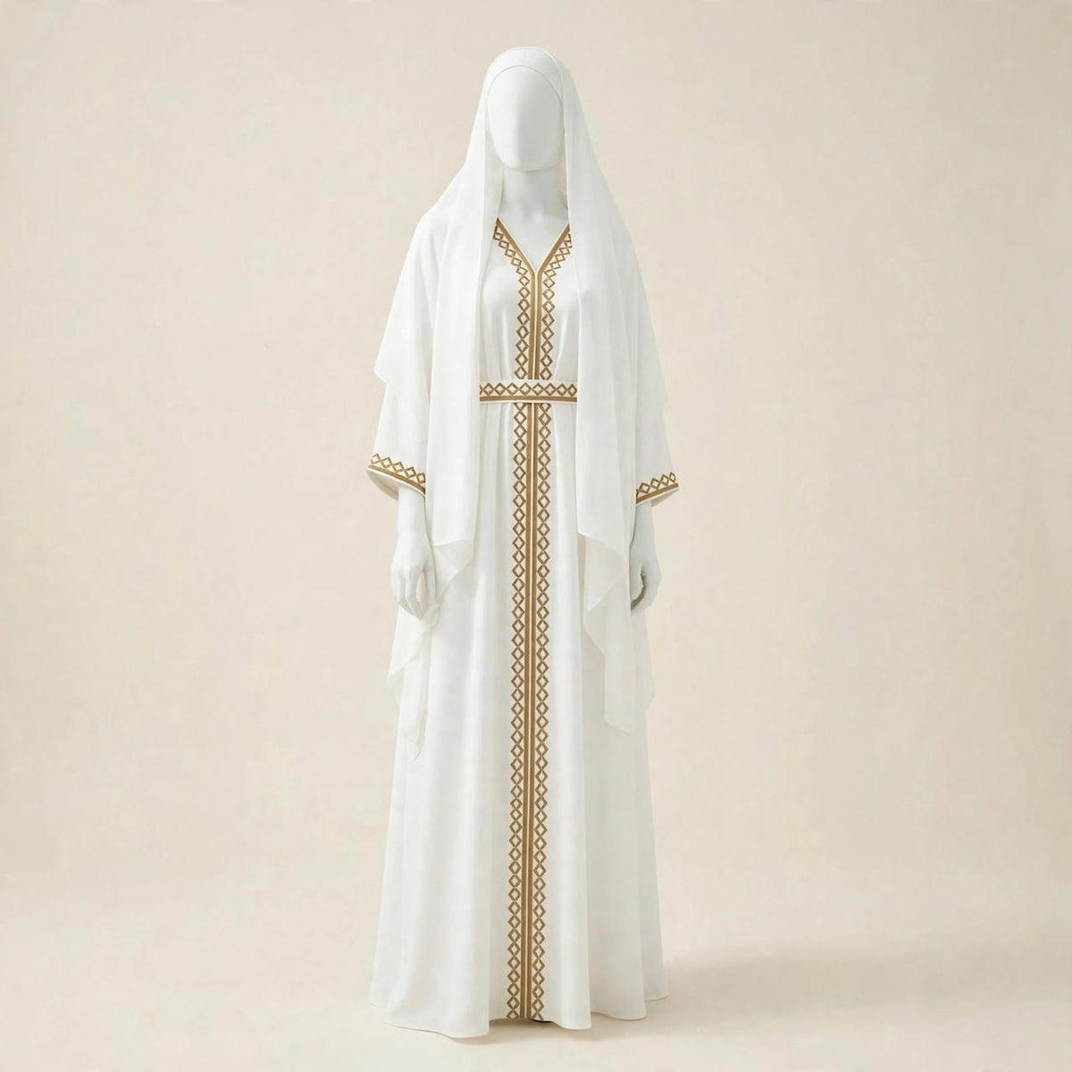 NOOR White Gold Embroidered Kaftan Abaya | Dubai Luxury