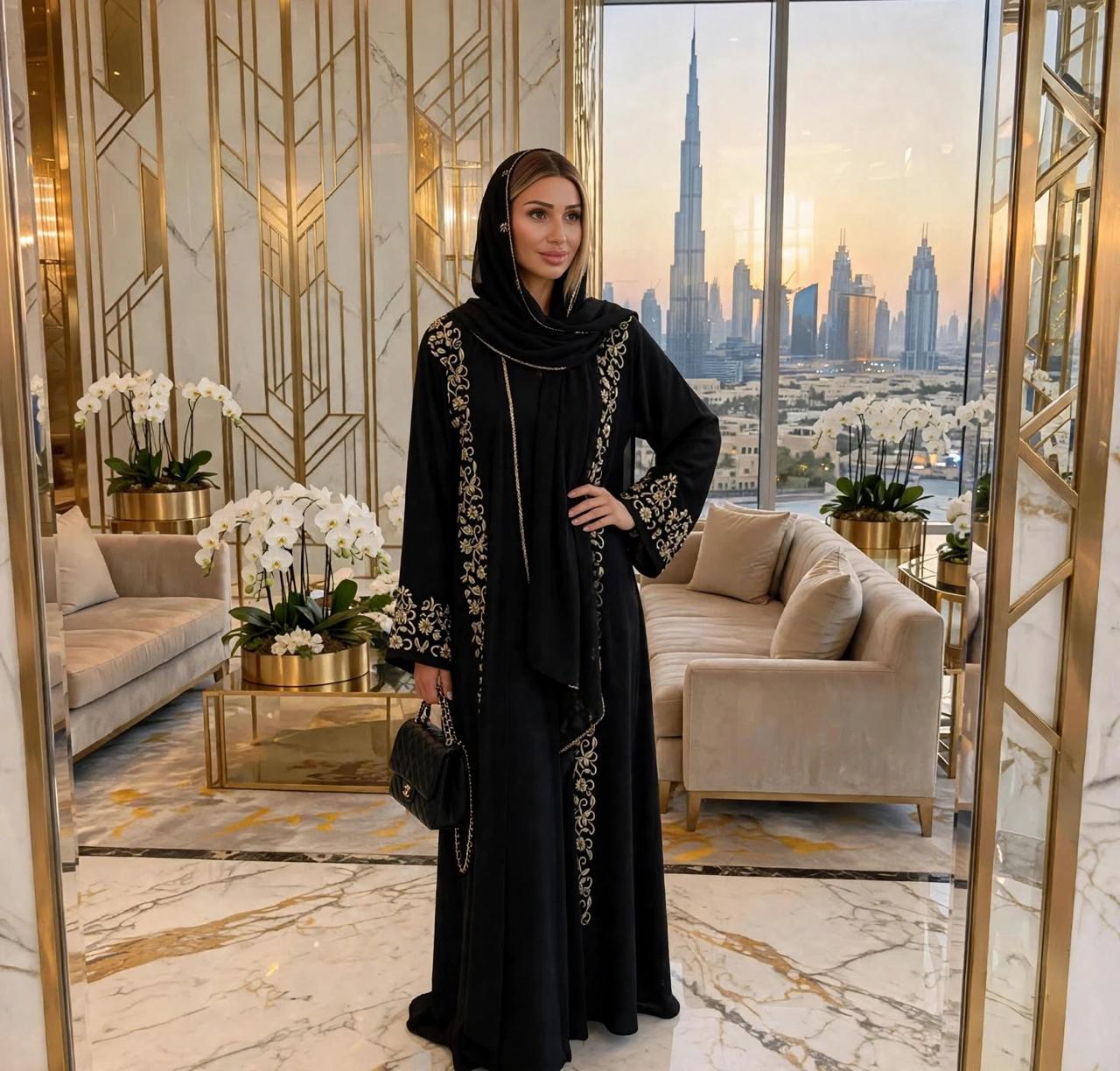 NOOR- 3-Piece Crystal Abaya Set | Dubai Kaftan