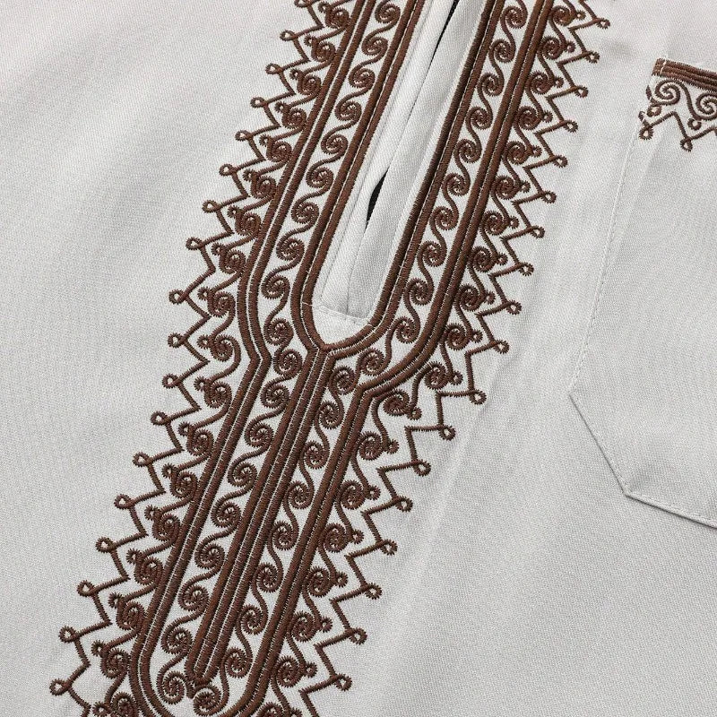 Noor Premium Embroidered Thobe | Mens Jubba Dubai - Light Grey