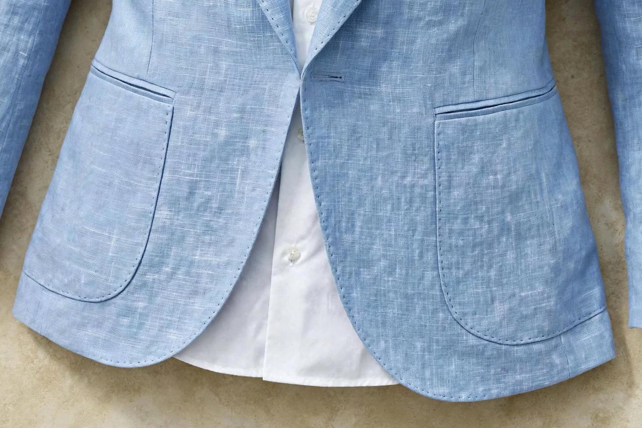 NOOR - Sky Blue Linen Suit | 2-Piece Open Blazer Set Dubai Collection