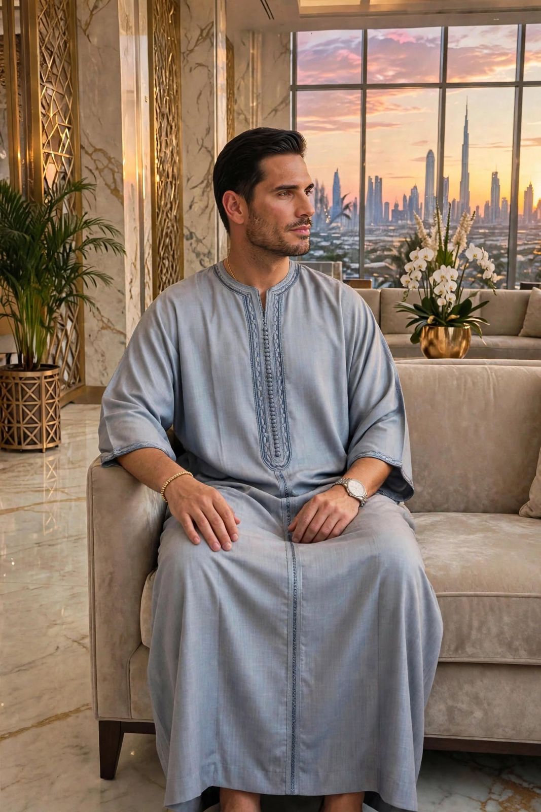 NOOR Grey Thobe | Men's Jubba Eid Collection | Dubai