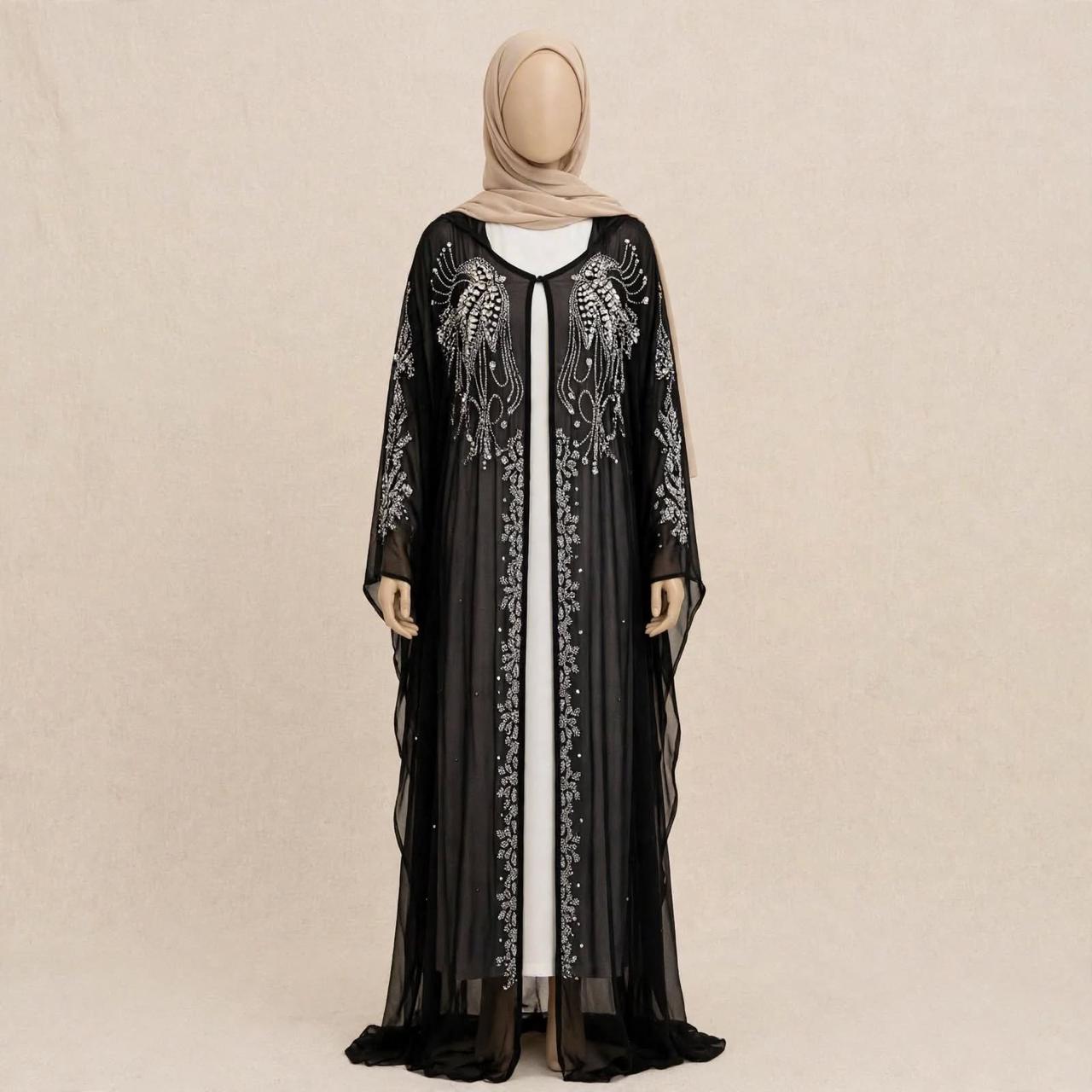NOOR Black Pearl Abaya | Elegant Open kimono Dubai