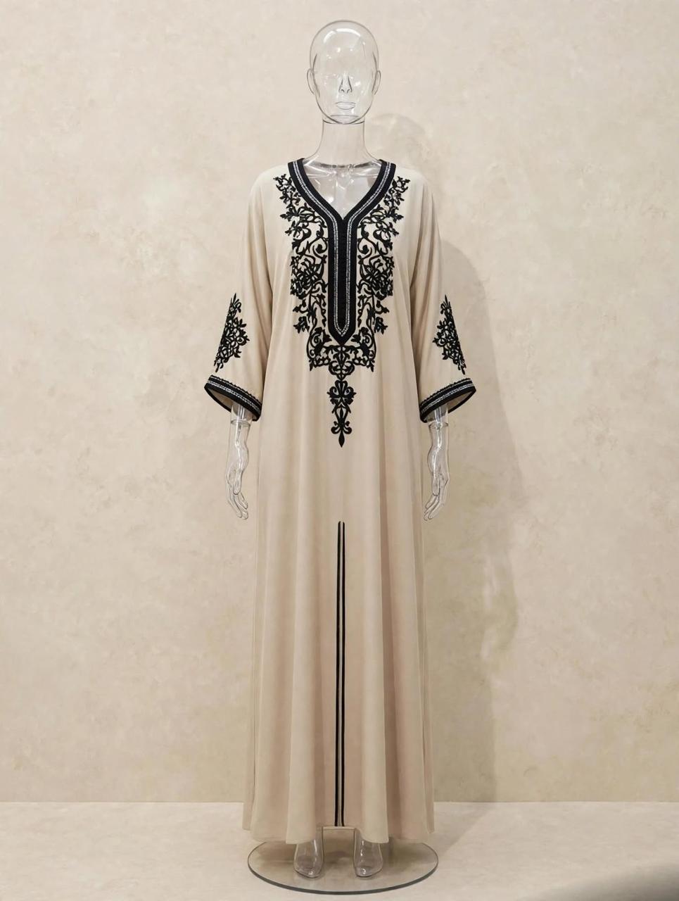 NOOR Beige Black Kaftan Abaya | Dubai Luxury